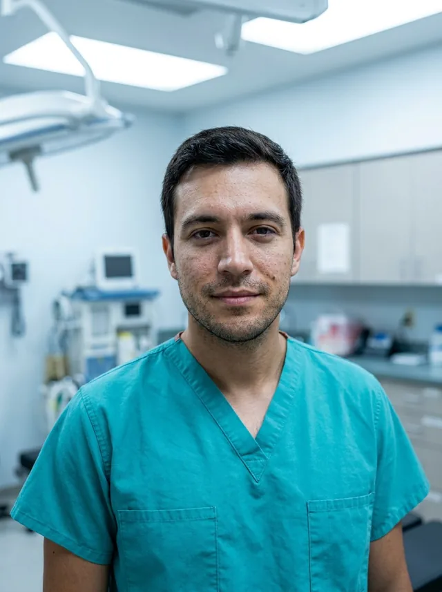Surgeon, teal scrubs
